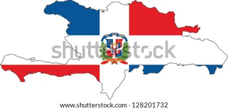 Country shape outlined and filled with the flag of Dominican Republic