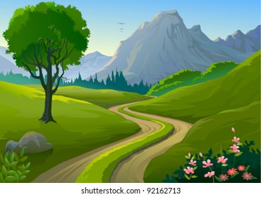 Country side Rocky Hills and Lonely Pathway