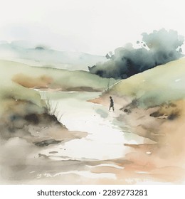 country south area. Vector Watercolor illustration.
