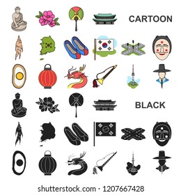 Country South Korea cartoon icons in set collection for design.Travel and attraction vector symbol stock web illustration.