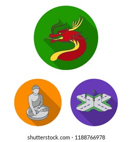Country South Korea flat icons in set collection for design.Travel and attraction vector symbol stock web illustration.