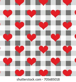 country style checkered background with hearts