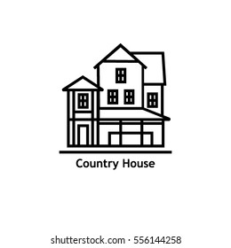 Country style house line illustration, real estate icon, hotel