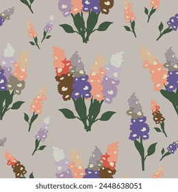 Country style lupin bouquets on beige background vector artwork seamless pattern vector artwork seamless pattern