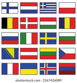 Country symbol. Sticker with flags of the countries of the world with a black frame. EPS 10.