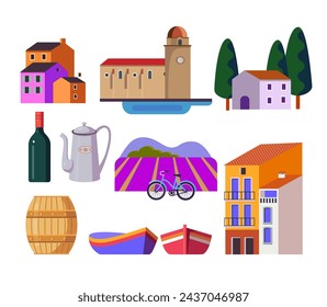 country travel symbols isolated on white background