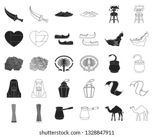 Country United Arab Emirates black,outline icons in set collection for design. Tourism and attraction vector symbol stock web illustration.