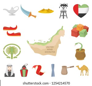 Country United Arab Emirates cartoon icons in set collection for design. Tourism and attraction vector symbol stock web illustration.