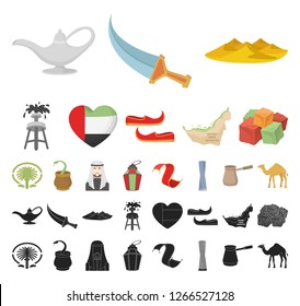 Country United Arab Emirates cartoon, black icons in set collection for design. Tourism and attraction vector symbol stock web illustration.