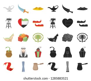 Country United Arab Emirates cartoon,black icons in set collection for design. Tourism and attraction vector symbol stock web illustration.