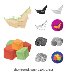 Country United Arab Emirates cartoon,black,flat,monochrome,outline icons in set collection for design. Tourism and attraction vector symbol stock web illustration.