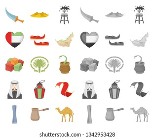 Country United Arab Emirates cartoon,mono icons in set collection for design. Tourism and attraction vector symbol stock web illustration.