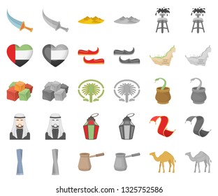 Country United Arab Emirates cartoon,monochrom icons in set collection for design. Tourism and attraction vector symbol stock web illustration.