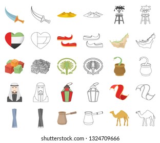 Country United Arab Emirates cartoon,outline icons in set collection for design. Tourism and attraction vector symbol stock web illustration.