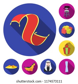 Country United Arab Emirates flat icons in set collection for design. Tourism and attraction vector symbol stock web illustration.