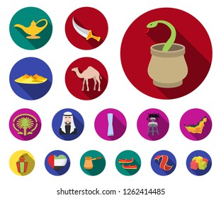 Country United Arab Emirates flat icons in set collection for design. Tourism and attraction vector symbol stock web illustration.