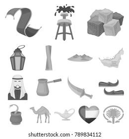Country United Arab Emirates monochrome icons in set collection for design. Tourism and attraction vector symbol stock web illustration.