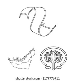 Country United Arab Emirates outline icons in set collection for design. Tourism and attraction vector symbol stock web illustration.