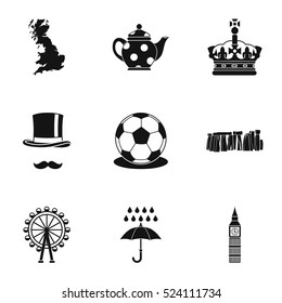 Country United Kingdom icons set. Simple illustration of 9 country United Kingdom vector icons for web