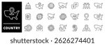 Country vector icons. Country concept thin line icons collection. Globe, earth, world, national, language, passport, citizen, migration, country related icons.