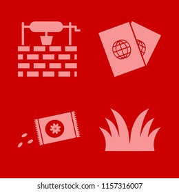 country vector icons set. with grass, sowing seeds, water well and passports in set