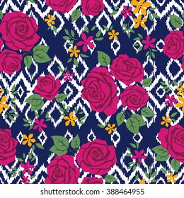 country vector seamless pattern with roses. ethnic abstract flower art print. hipster backdrop. Wallpaper, cloth design, fabric, paper, cover, textile. hand drawn. 