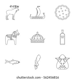 Country of Vikings icons set. Outline illustration of 9 country of Vikings vector icons for web