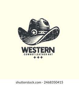 Country Western Cowboy Leather Hat, Texas Sheriff Hat vintage grunge logo vector illustration