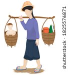 Country woman with son in basket vector design