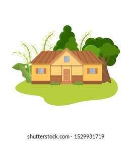 Countryhouse surrounded by lily of the valley flowers vector illustration