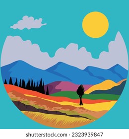 countryscape flat pop art illustration vector