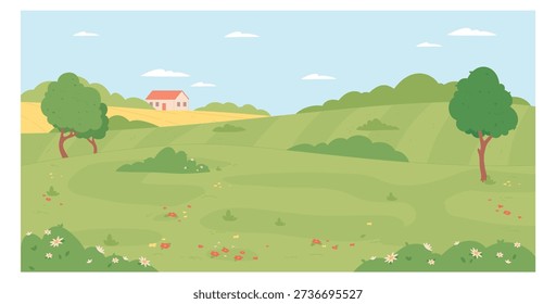 Countryside background. Green summer landscape empty scene