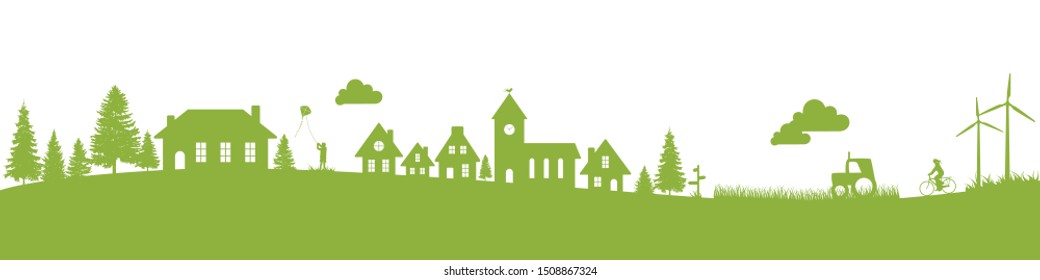 Countryside banner with green elements