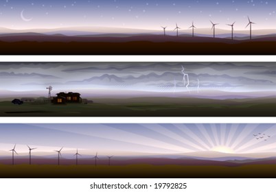 Countryside banners showing three types of weather