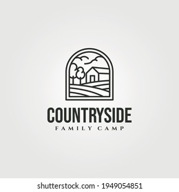countryside barn logo vector symbol illustration design, line art cottage logo design