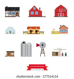 Countryside Buildings Vector Set. Collection of 10 flat design buildings typical of the countryside and rural area.