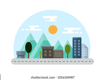 Countryside and City Landscape Illustration. Flat Design.