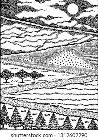 Countryside farm agriculture village sketch hand drawn vector illustraion design