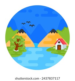 A countryside farmhouse flat rounded icon