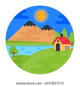 A countryside farmhouse flat rounded icon