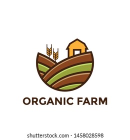 countryside farming scenery logo template with house and wheat fields
