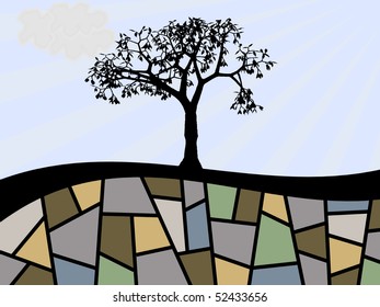 countryside fields and black tree