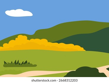 countryside  flat hand-drawn landscape vector background 