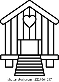 Countryside Hen Home Concept, Wooden Pet house or livery yard vector outline icon design, Poultry farming symbol, Meat or Eggs Production Sign, Protein and farmyard equipment stock illustration