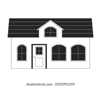 Casa de campo preto e branco objeto de linha 2D. Moradia rural. Apartamento de férias. Imóveis. Casa de hóspedes. Criando item de contorno de vetor de clip-art isolado externo. Ilustração de ponto monocromático