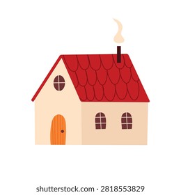 countryside house vector illustration isolated on white background. Cute autumn cottage for fall landscape, seasonal home decor, rural lifestyle and nature themed designs.