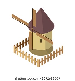 Countryside isometric composition with isolated image of windmill on blank background vector illustration