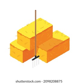 Composición isométrica del campo con imágenes aisladas de hámbulos con horquilla en fondo blanco ilustración vectorial