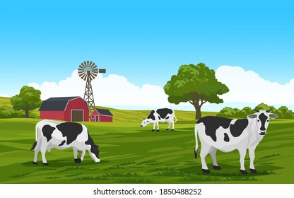 Countryside landscape with grazing cows