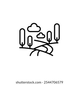 Countryside Landscape icon. Simple icon representing a natural outdoor scene with trees and a path, ideal for social media, app, and web design. Vector illustration